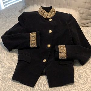 Black velvet jacket gold trim Zara xs EUC
